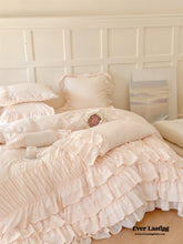 Princess Ruffle Lace Washed Cotton Bedding Set - Pink